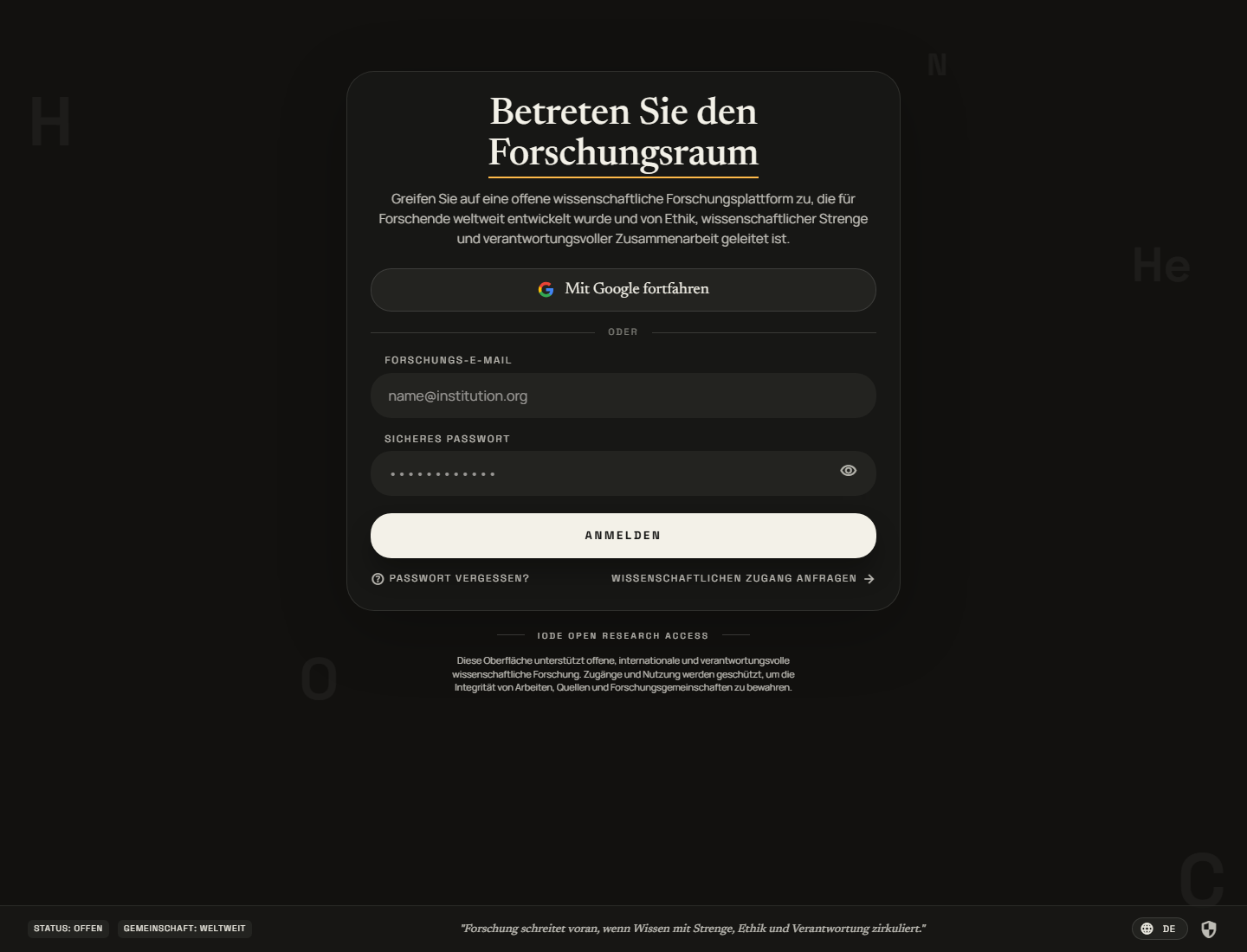 ES/IODE-Anmeldebildschirm