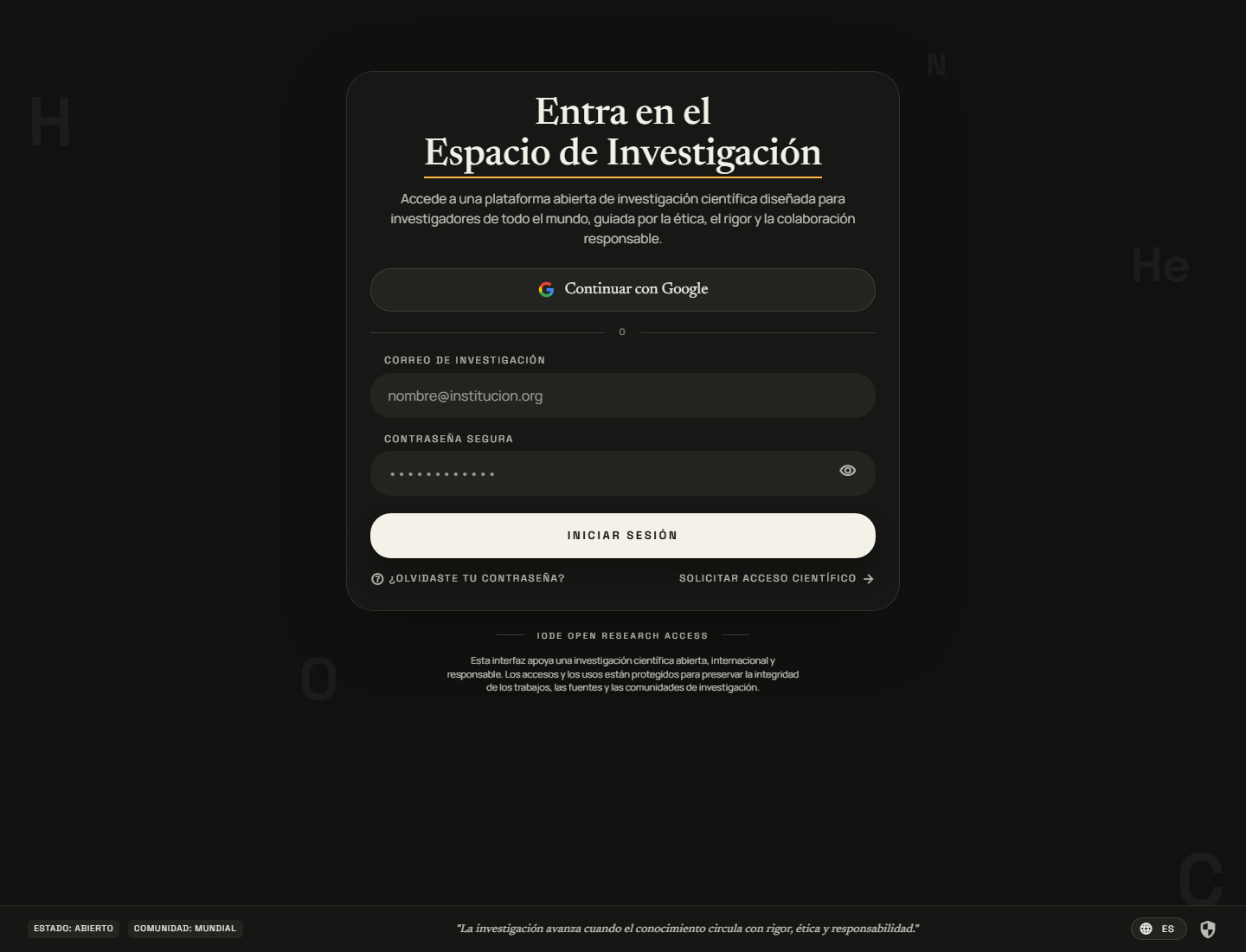 pantalla de inicio de sesión de ES/IODE