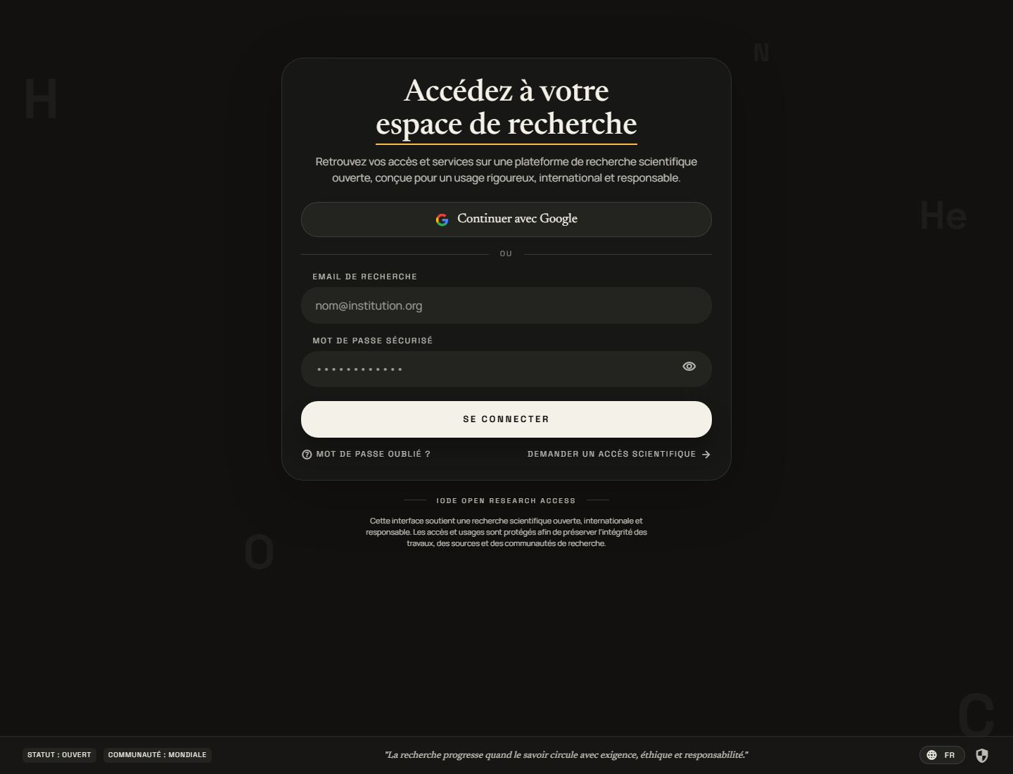 écran de connexion ES/IODE