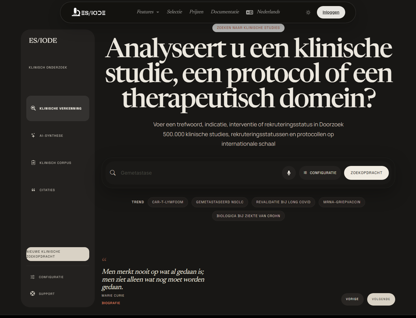 zoeken naar klinische onderzoeken